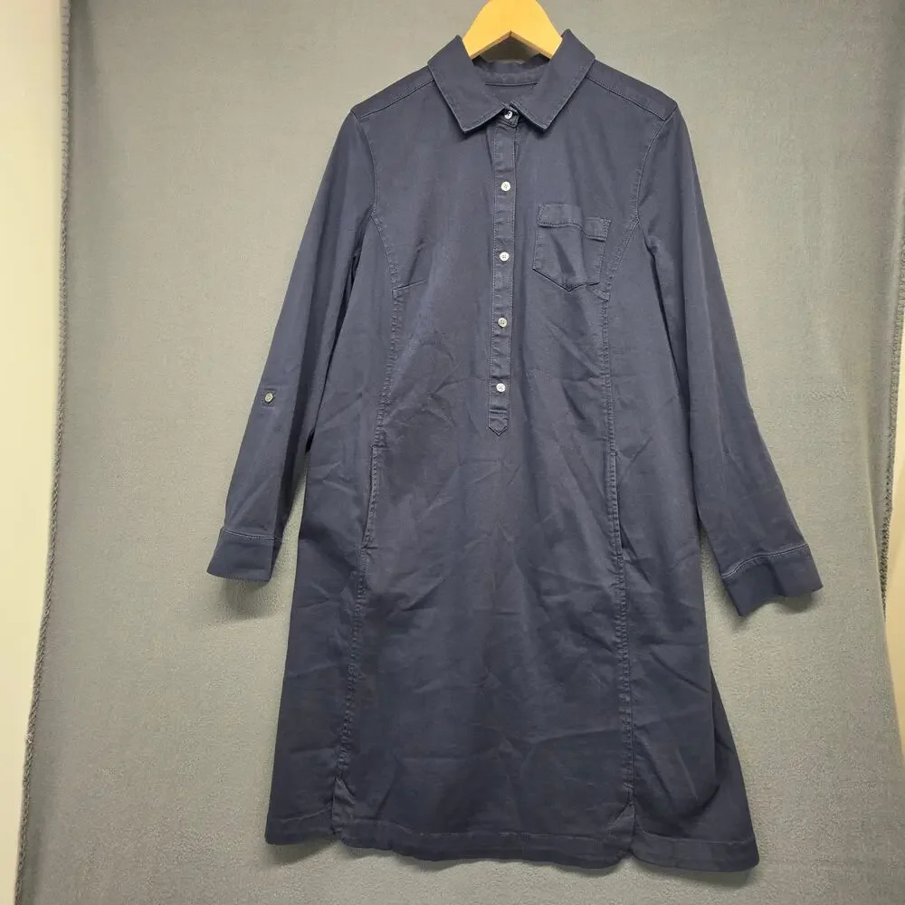 J Jill Blue Button Front Shirt Dress Womens 14 Cotton Stretch Midi Casual - Picture 1 of 9